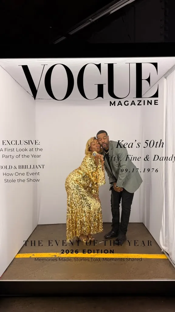Guests in gold and grey on a 50th birthday magazine cover